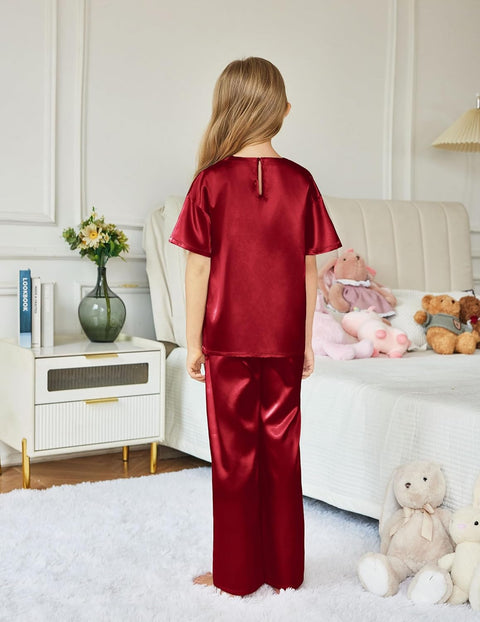 Arshiner Girls' Pajama Sets Satin Soft Silk Pjs Lounge Set Sleepwear