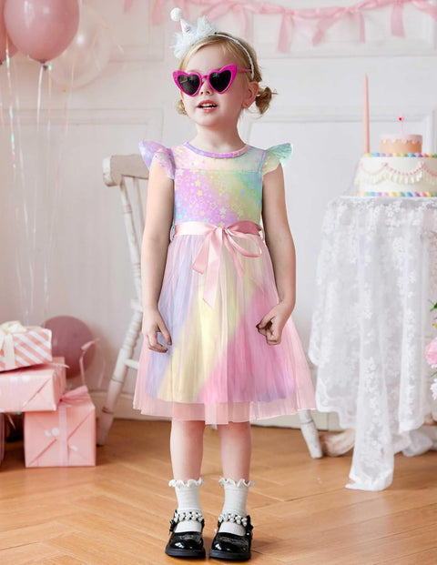 [2-8Y] Arshiner Toddler Girls Tutu Dress Contrast Mesh Party Dresses