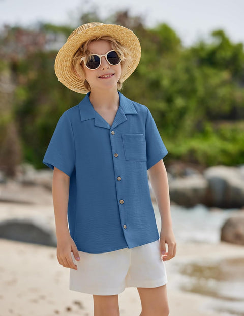 Arshiner Boys Short Sleeve Button Down Shirt 4-12 Years