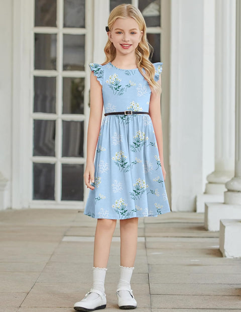 Arshiner Toddler Dress Girls Summer Ruffle Sleeve Backless Dresses Casual Sundress with Pockets 2-8Y