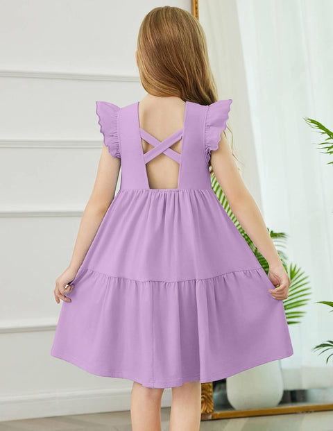【2-8Y】Arshiner Toddler Dress Girls Backless Tiered Dresses with Pockets