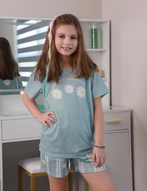[4Y-12Y] Arshiner Girls Pajamas Set Short Sleeve Pjs 3PCS Lounge Sets