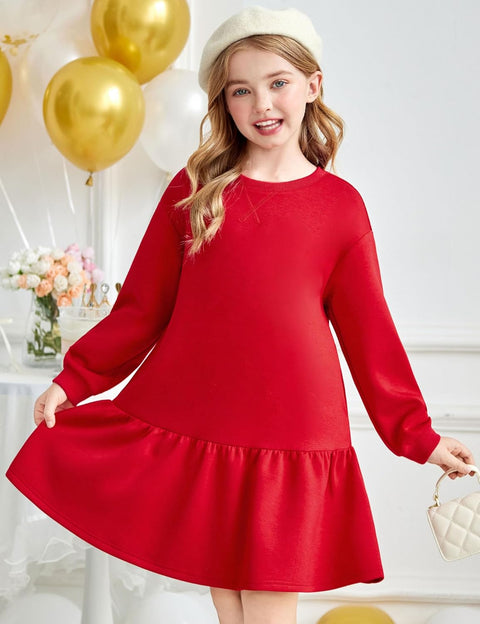 Arshiner Girls Dresses Long Sleeve Pullover Drop Shoulder Dress