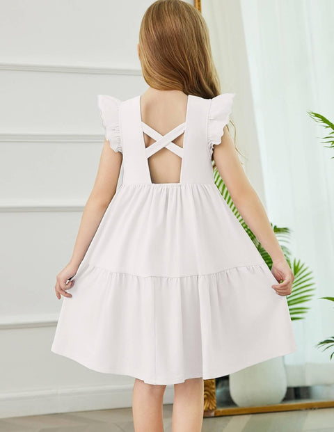 【2-8Y】Arshiner Toddler Dress Girls Backless Tiered Dresses with Pockets