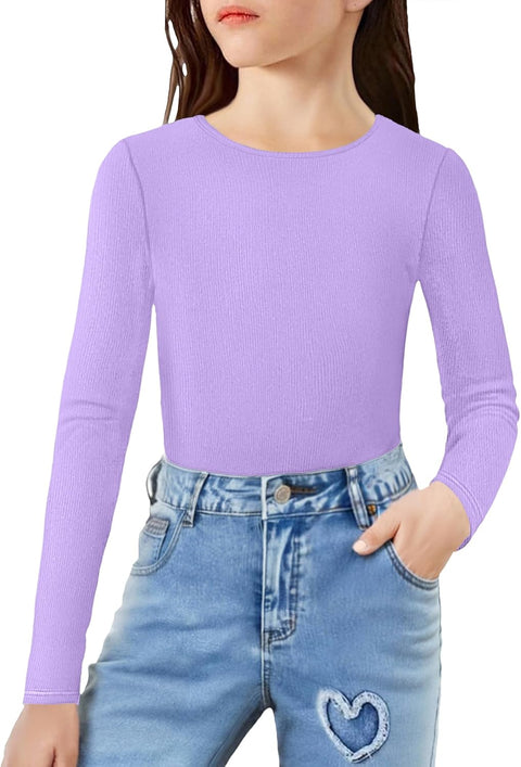 Arshiner Girls Long Sleeve Ribbed Knit Shirts