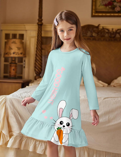 Arshiner Girls' Sleepwear Long Sleeve Cute Nightie Pajama Dress