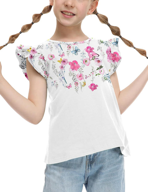 Arshiner Girls Shirts Ruffle Short Sleeve Cute Casual Tops Blouse Tee