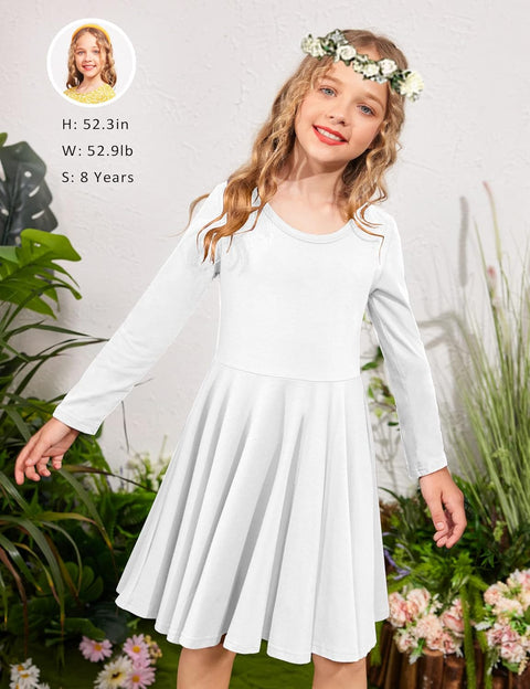 Arshiner Girls Long Sleeve Stretchy Dress A line Twirly Skater School Party Dress
