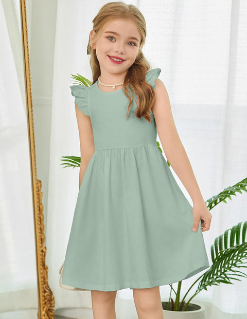 Arshiner Toddler Dress Girls Summer Ruffle Sleeve Backless Dresses Casual Sundress with Pockets 2-8Y