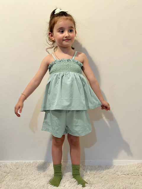 【2-8Y】Arshiner Toddler Girls 2 Piece Outfits Ruffle Hem Camisole & Shorts Set
