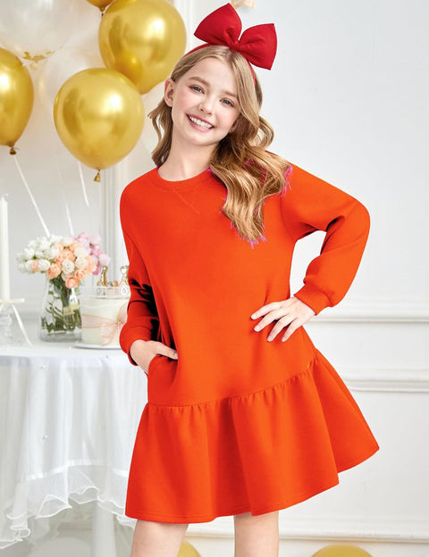 Arshiner Girls Dresses Long Sleeve Pullover Drop Shoulder Dress