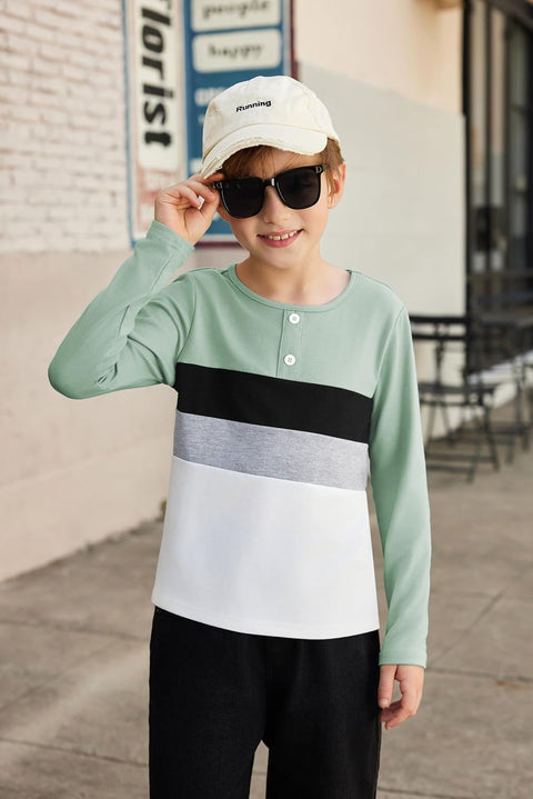 Arshiner Kids Boys Henley Shirts Cotton Long Sleeve T-Shirts Color Block Tee