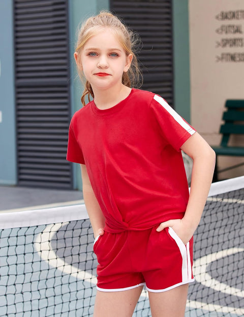 Arshiner Girls Clothing Sets Twist Front Top and Shorts 2 Piece Outfits Activewear Tracksuit 5-14 Year