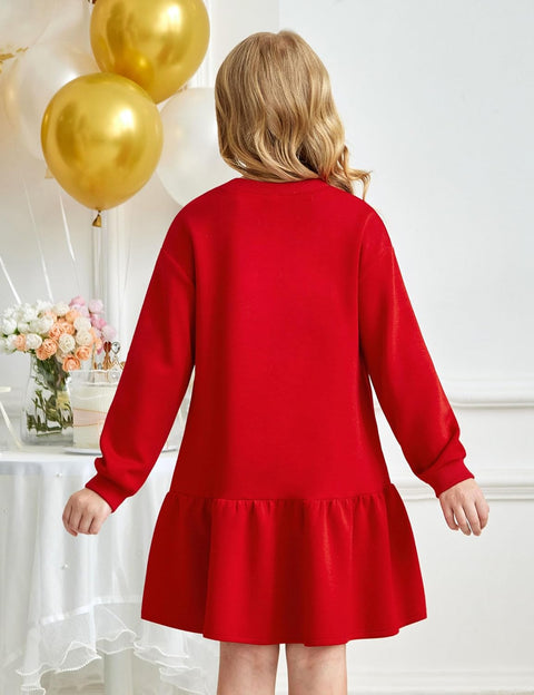 Arshiner Girls Dresses Long Sleeve Pullover Drop Shoulder Dress