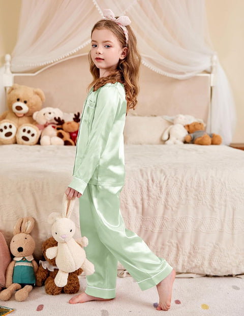Arshiner Girls Pajamas Silk Satin Pajama Set