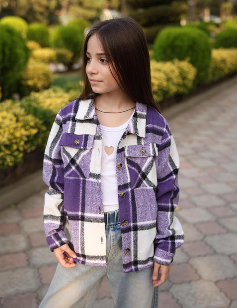 Arshiner Girls Flannel Cropped Shacket Plaid Jacket