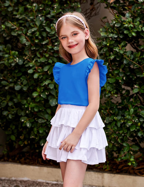 Arshiner Girls Shirts Ruffle Short Sleeve Cute Casual Tops Blouse Tee
