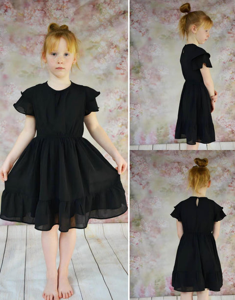 Arshiner Girls Dresses Formal Ruffle Sleeve Chiffon Pleated Dress