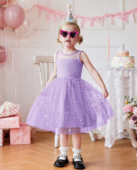 [2T-7Y] Arshiner Toddler Sleeveless Formal Dress Fancy Cute Tulle Glitter Dresses