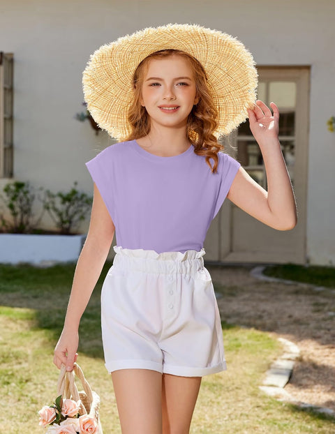 Arshiner Girls T Shirts Cap Sleeves Casual Summer Tops Tank Tee