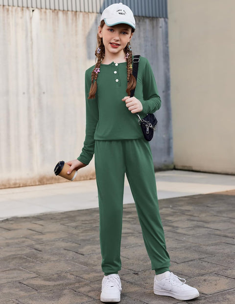 Arshiner Girls Clothes Crew Neck Long Sleeve Tops and Pants Set