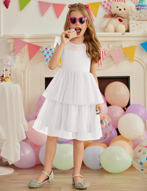 Arshiner Toddler Girls Tutu Sundress Ruffle Sleeve Double Fluffy Tiered Dresses