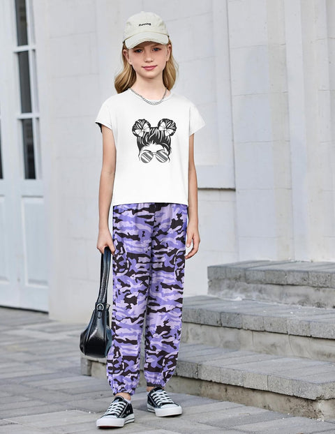 【6-14Y】Arshiner Girls 2 Piece Sets Drop Shoulder Top Sweatpants Jogger