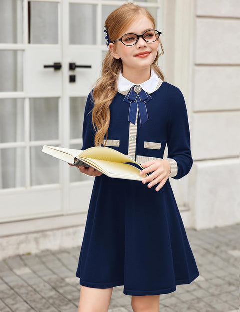 Arshiner Girls Sweater Dress Long Sleeve Button Knit Dresses