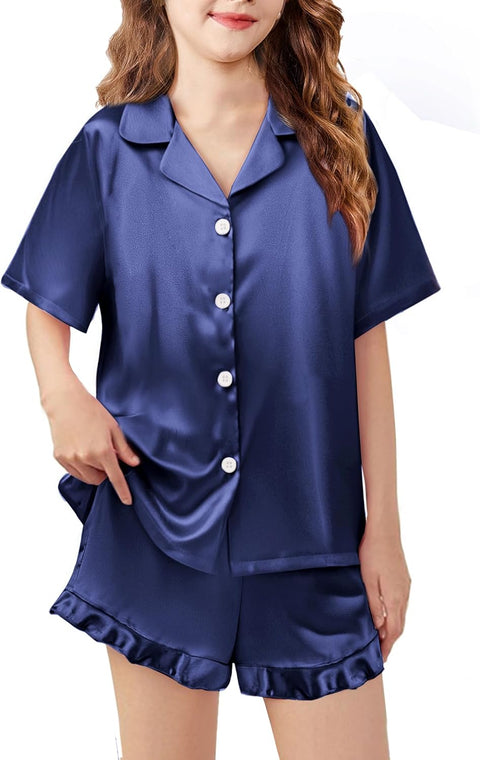 Arshiner Girls Pajamas Silk Satin Pajama Set
