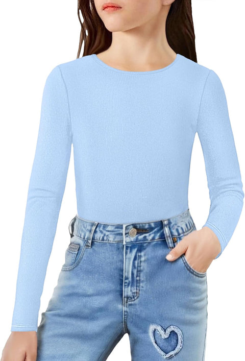 Arshiner Girls Long Sleeve Ribbed Knit Shirts