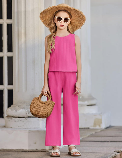 Arshiner Girls Set Casual Tank Crop Top and Wide-Leg Pants