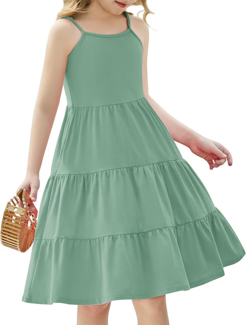 [3-10Y]Arshiner Toddler Girl's Sundress Boho Strap Tiered Swing Cami Dresses