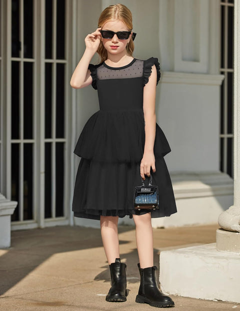 Arshiner Toddler Girls Tutu Sundress Ruffle Sleeve Double Fluffy Tiered Dresses