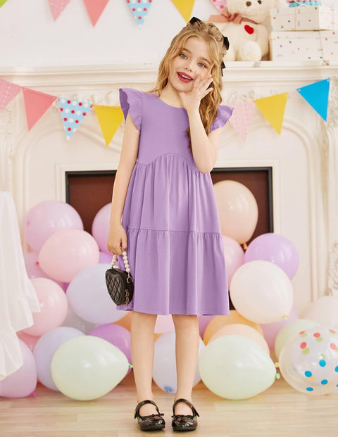 【2-8Y】Arshiner Toddler Dress Girls Backless Tiered Dresses with Pockets