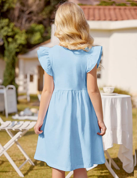 Arshiner Girls Dress Flutter Sleeve A-Line Button Down Sundress