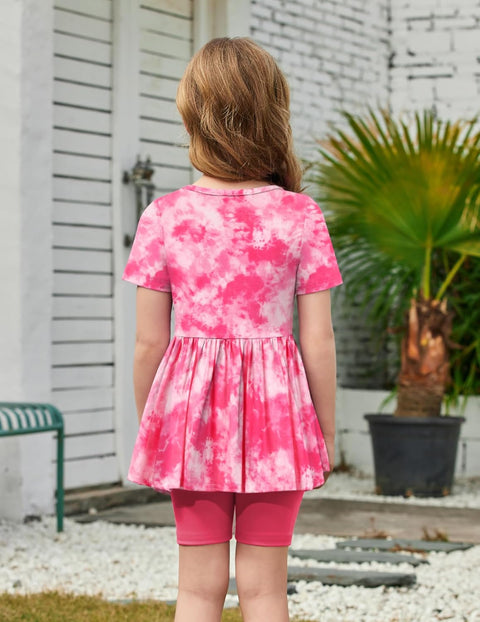 Arshiner Girls Summer Outfits Short Sleeve Ruffle Hem Top and Biker Shorts Set Girl Clothes 6-14 Years