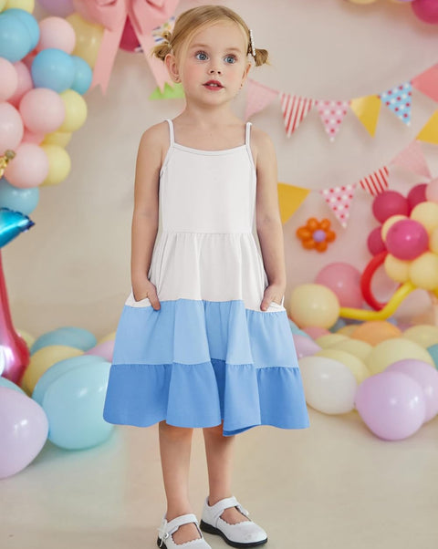 [3-10Y]Arshiner Toddler Girl's Sundress Boho Strap Tiered Swing Cami Dresses