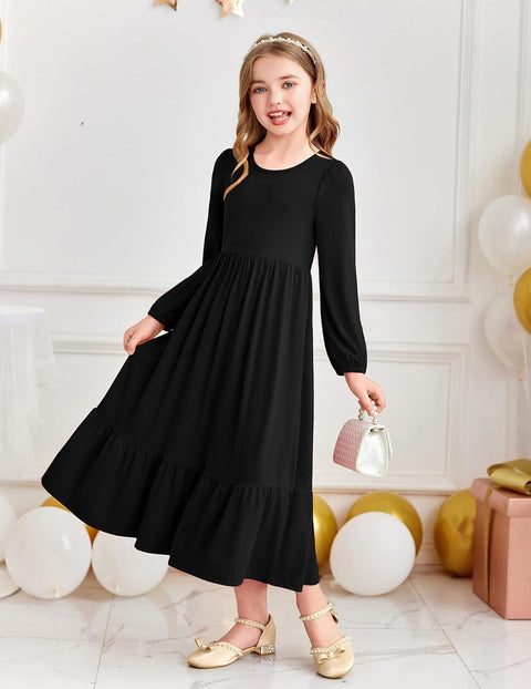 Arshiner Girls Maxi Dresses Lantern Long Sleeve Holiday Dress