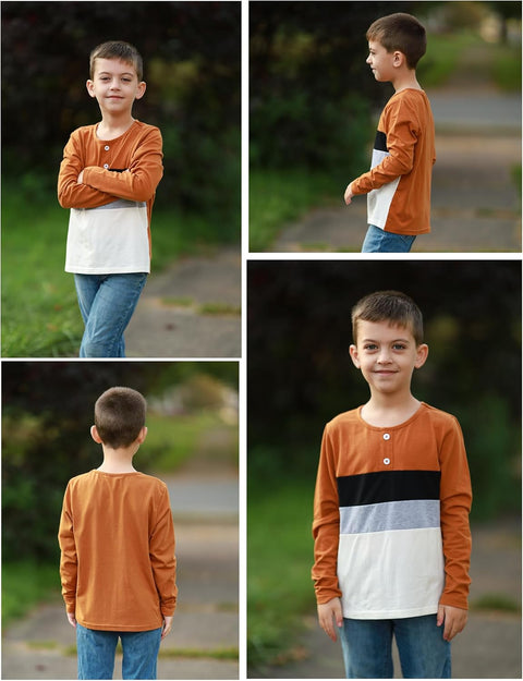 Arshiner Kids Boys Henley Shirts Cotton Long Sleeve T-Shirts Color Block Tee