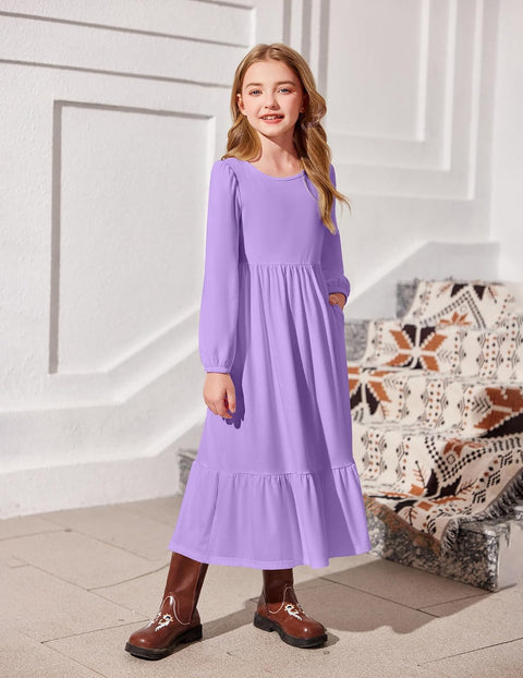 Arshiner Girls Maxi Dresses Lantern Long Sleeve Holiday Dress