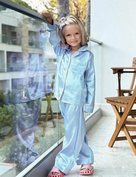 Arshiner Girls Pajamas Silk Satin Pajama Set