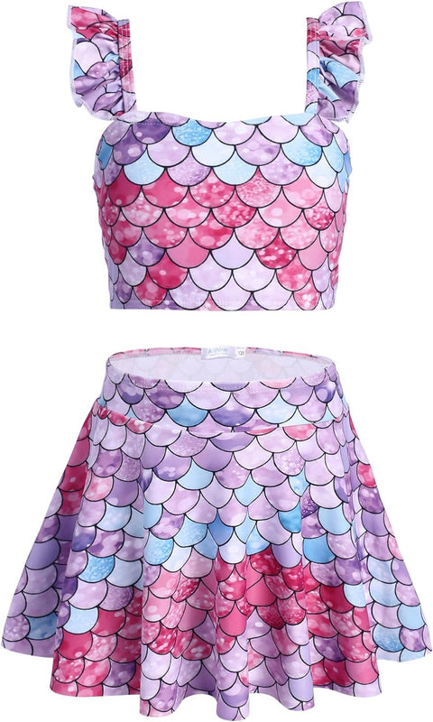 Arshiner Girls Swimsuits 3Pcs Ruffles Bathing Suits Summer Floral Printing Beach Surf Tankini Swimwear Set