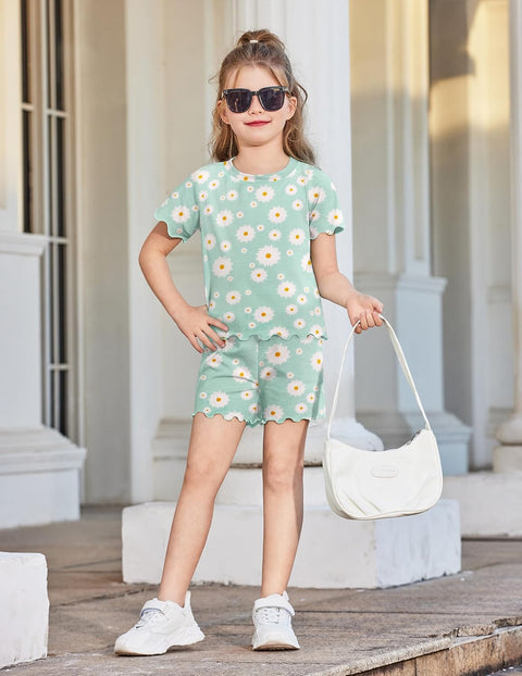 Arshiner Toddler Girls Clothes Ruffle Short Sleeves Crewneck Tops and Shorts with Pockets Cute Summer 2 Pieces Short Sets