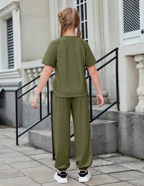 Arshiner Girls 2 Piece Outfits Short Sleeve Tops and Jogger Set