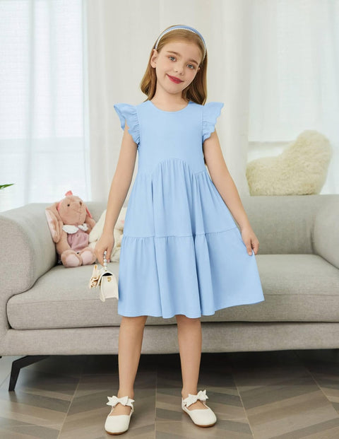 【2-8Y】Arshiner Toddler Dress Girls Backless Tiered Dresses with Pockets