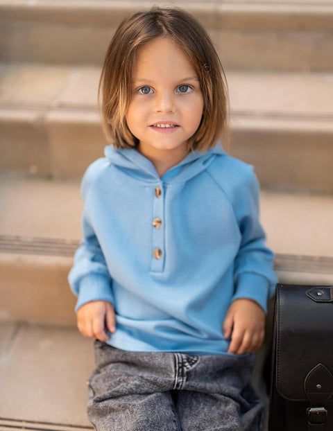 Arshiner Girls Button Collar Kids Hooded Sweatshirt