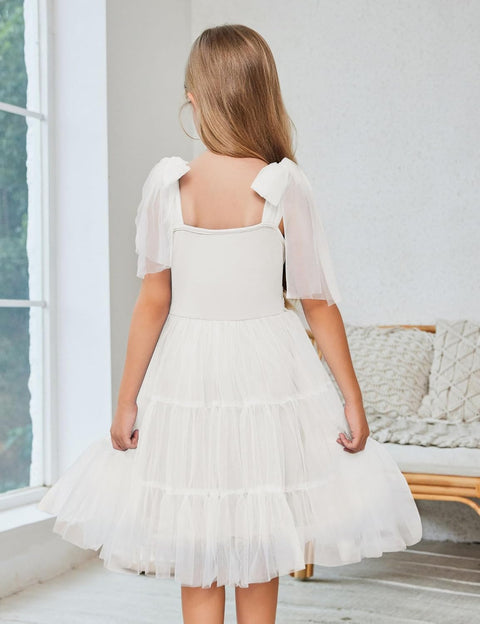 Arshiner Girls Dresses Sleeveless Bow-Tie Straps Tulle Dress
