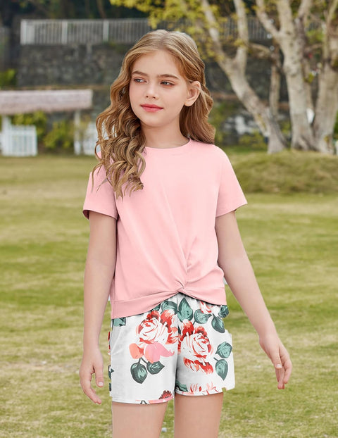Arshiner Girls Clothing Sets Twist Front Top and Shorts 2 Piece Outfits Activewear Tracksuit 5-14 Year