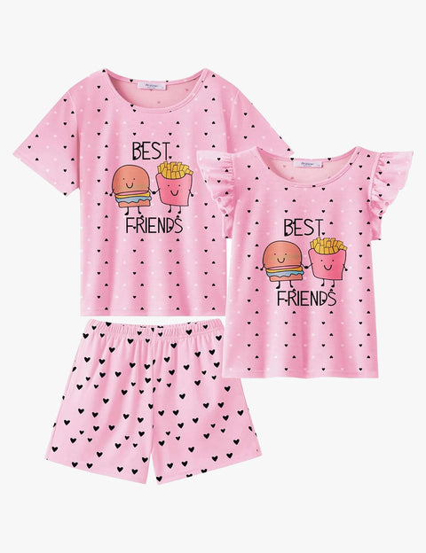 [4Y-12Y] Arshiner Girls Pajamas Set Short Sleeve Pjs 3PCS Lounge Sets