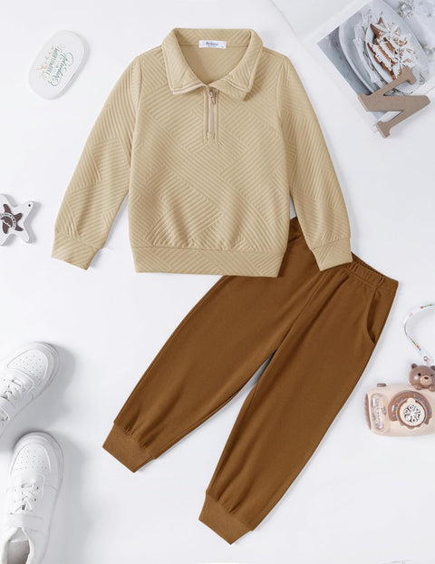 Arshiner Boys Half Zip Sweatshirt and Pants Outfit 2Pcs Set